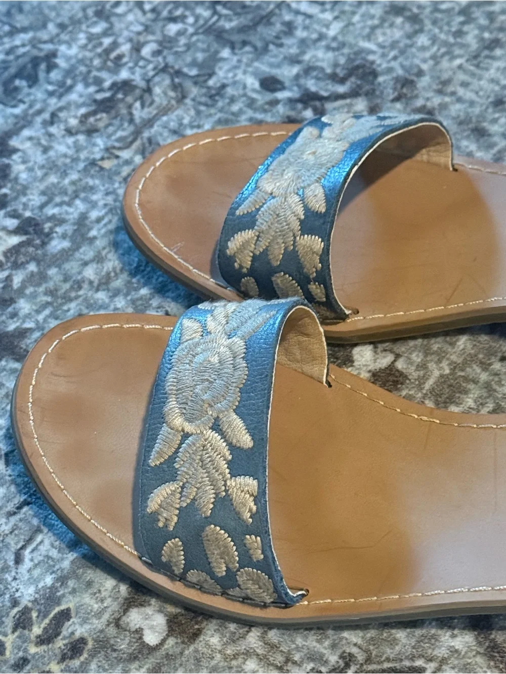 👡 Latigo Women’s Floral Embroidered Sandals in Denim Blue Leather Size 11